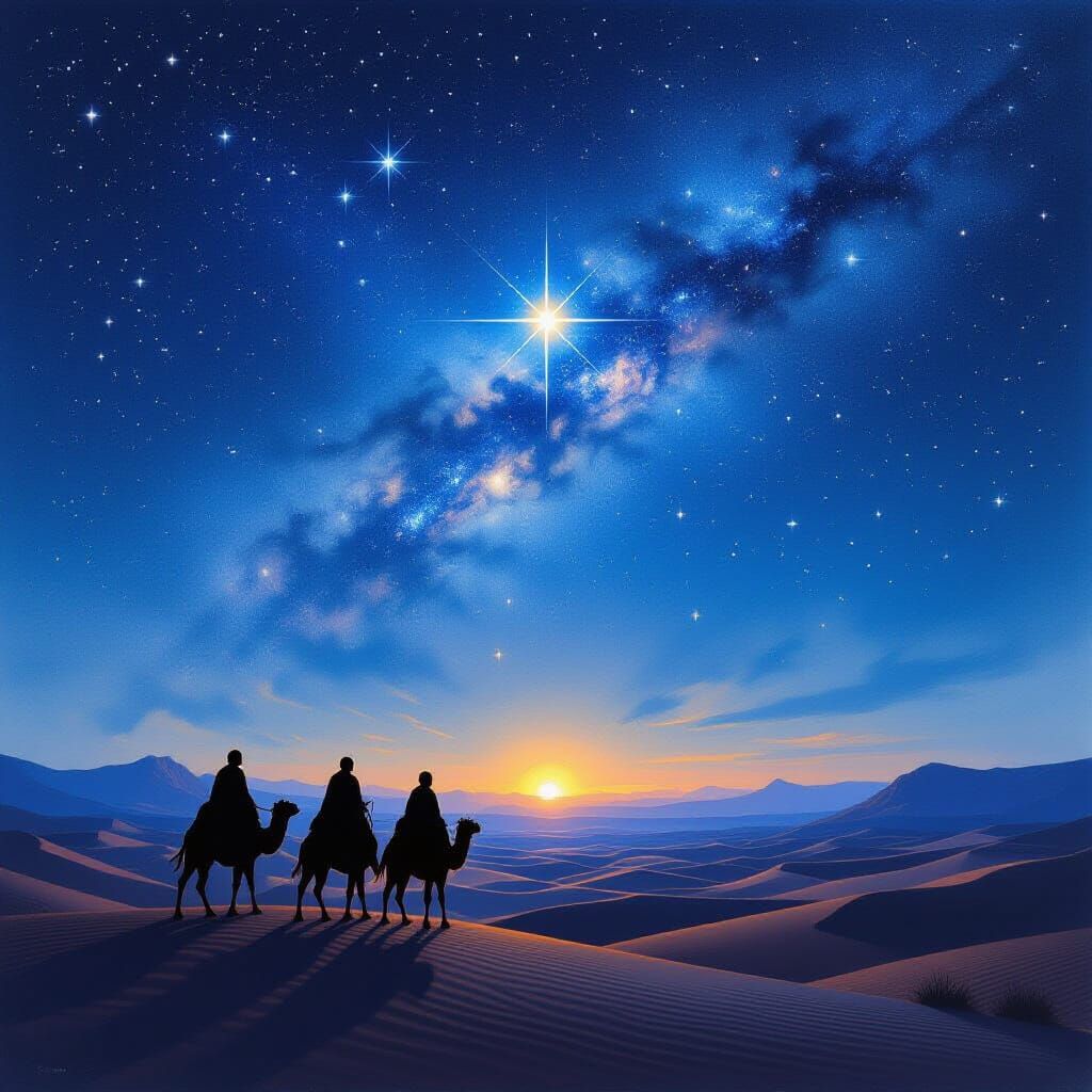 Milky Way Over Desert with Three Wise Men