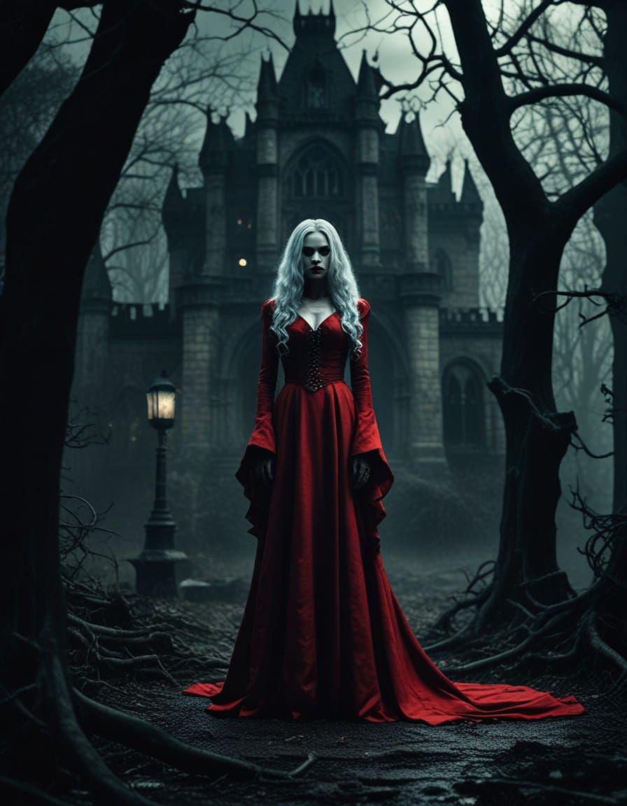 Ethereal Vampire Maiden in Dark Fantasy Castle