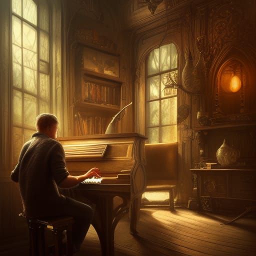 Jazz Piano Player in Pub: Digital Art