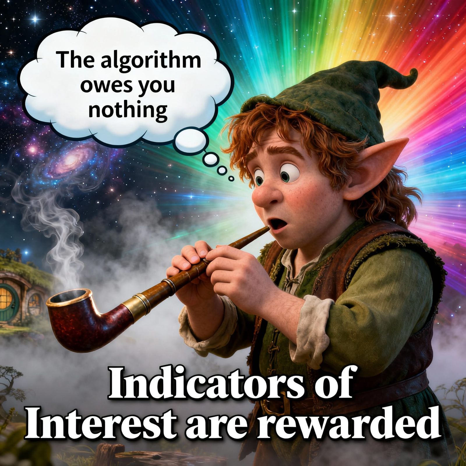 Surprised Hobbit with Empty Pipe, Hyperrealistic Splash Art