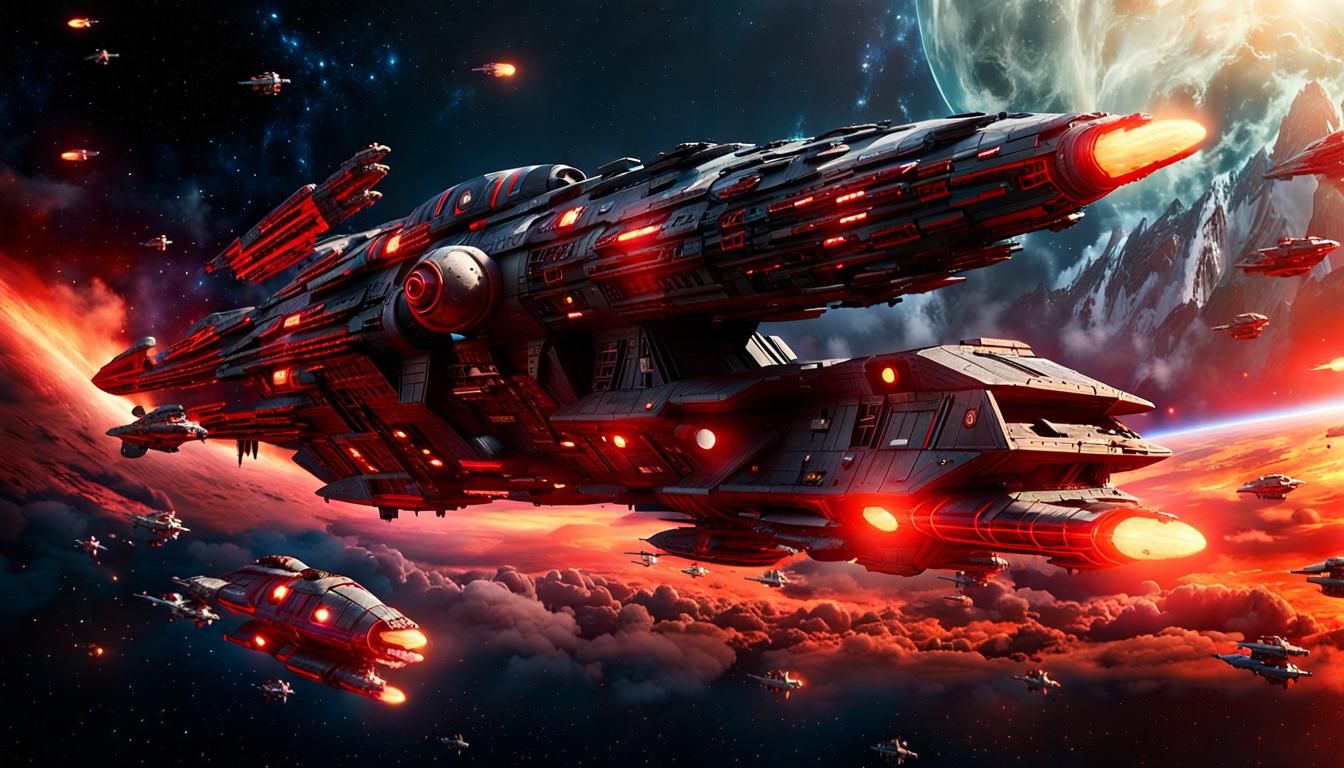 Firefly Class space ship, Chrome black red, space and a 
bat...