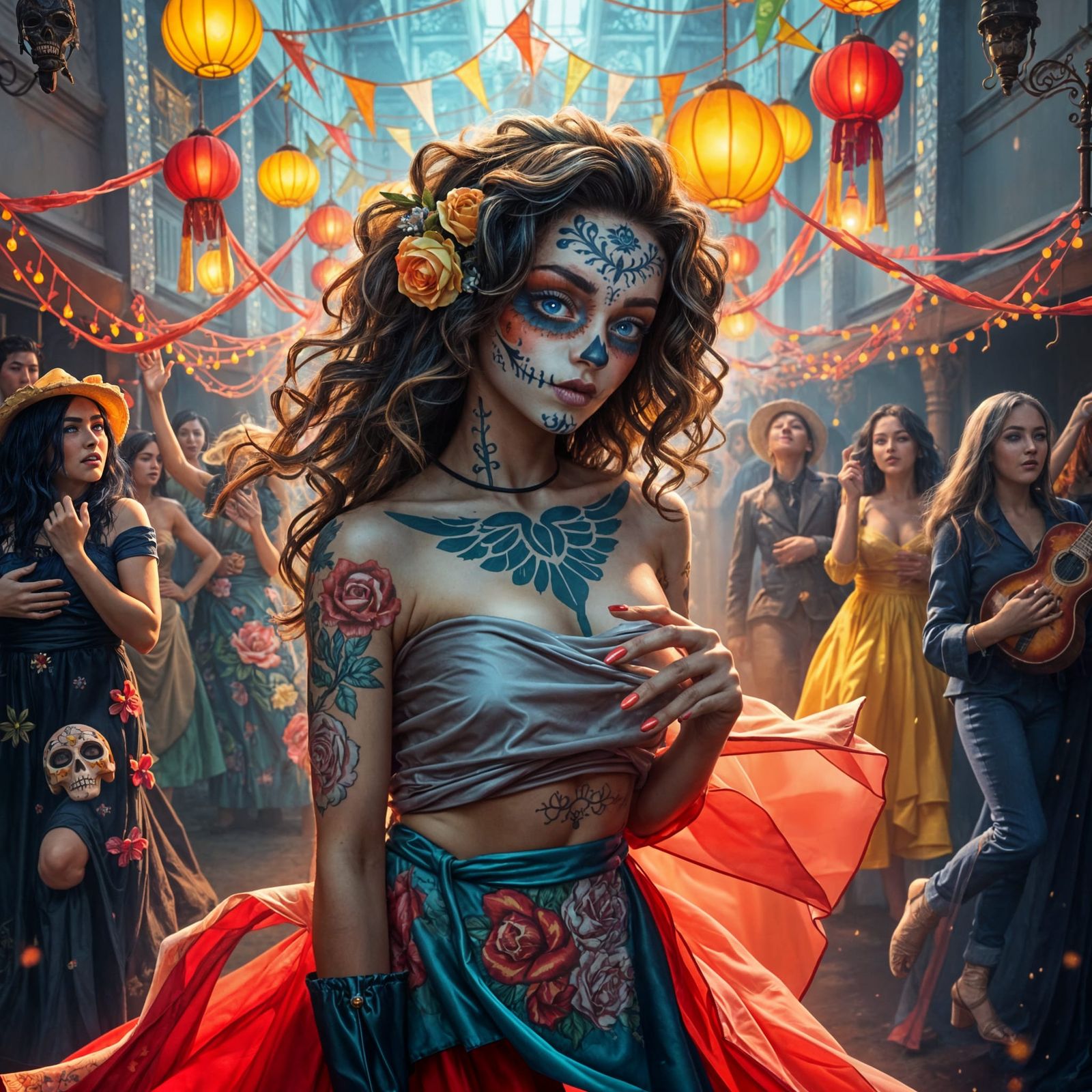 Day of the Dead Beauty in Impressionism Style