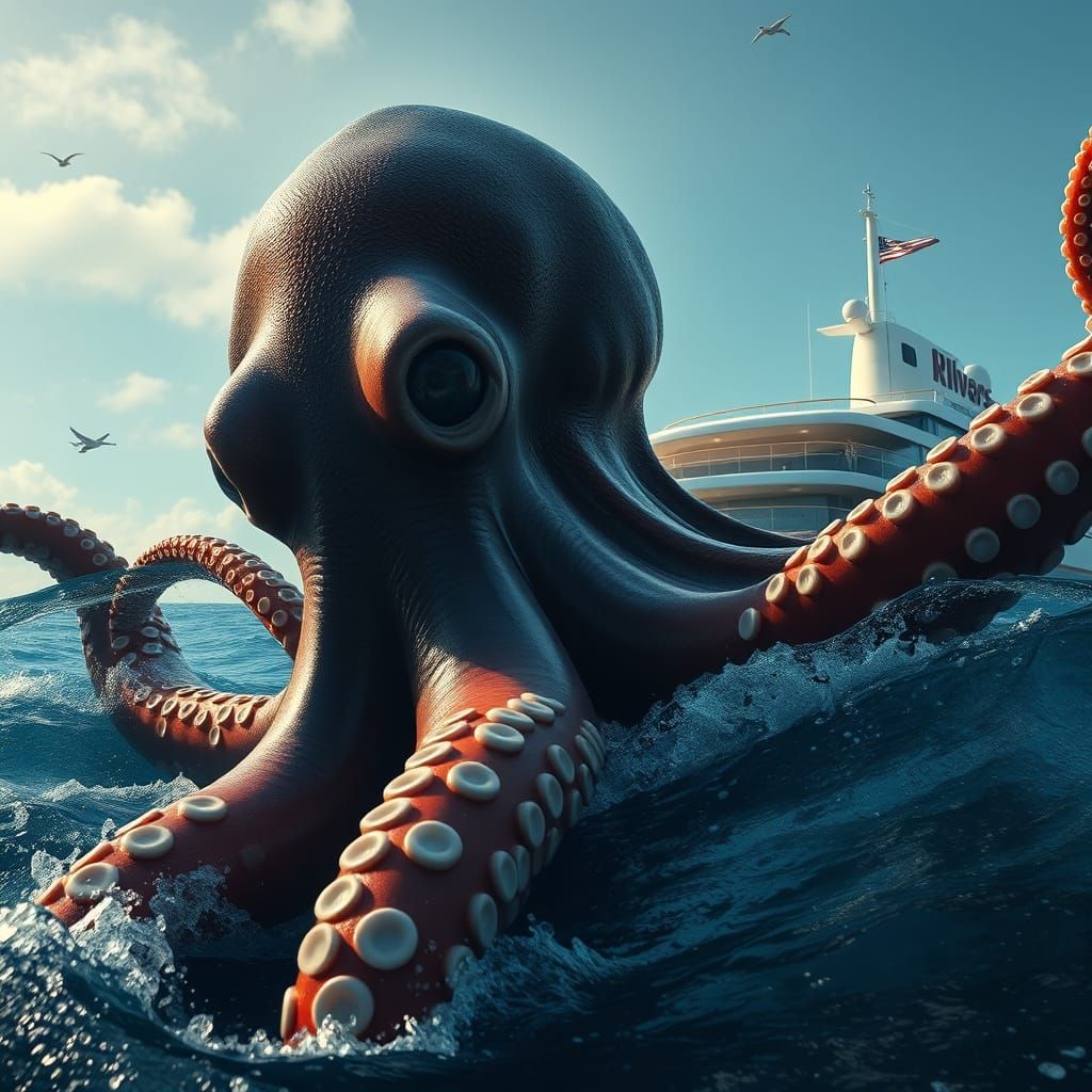 Giant Octopus Attacks Cruise Ship: Hyperrealistic 3D Render