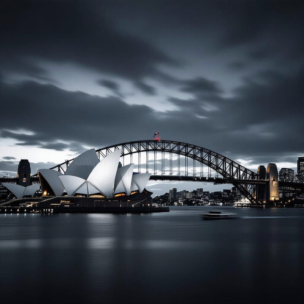 Dramatic Black and White Sydney Skyline at Twilight