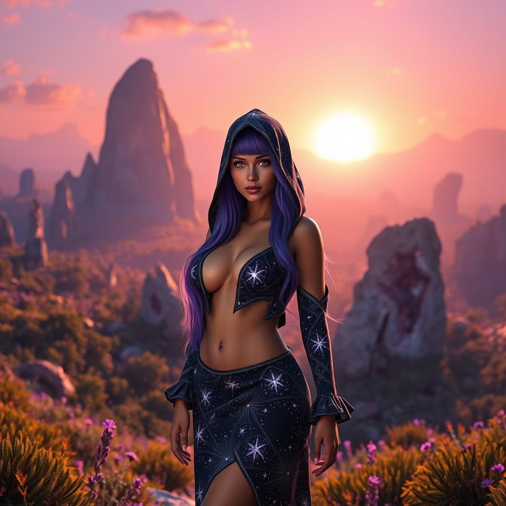 Ethereal Purple Sunrise Amidst Amethyst Geodes