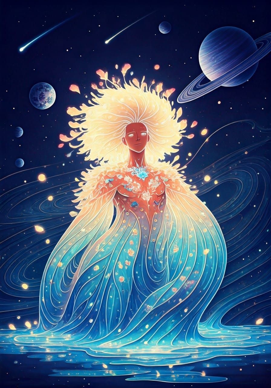 Enchanted Celestial Being with Floral Patterns in Ethereal G...