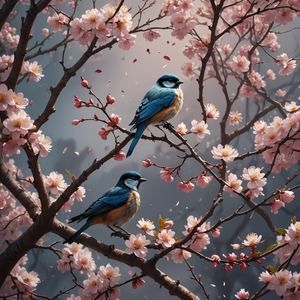 Blossom Tree Bird: Digital Matte Painting
