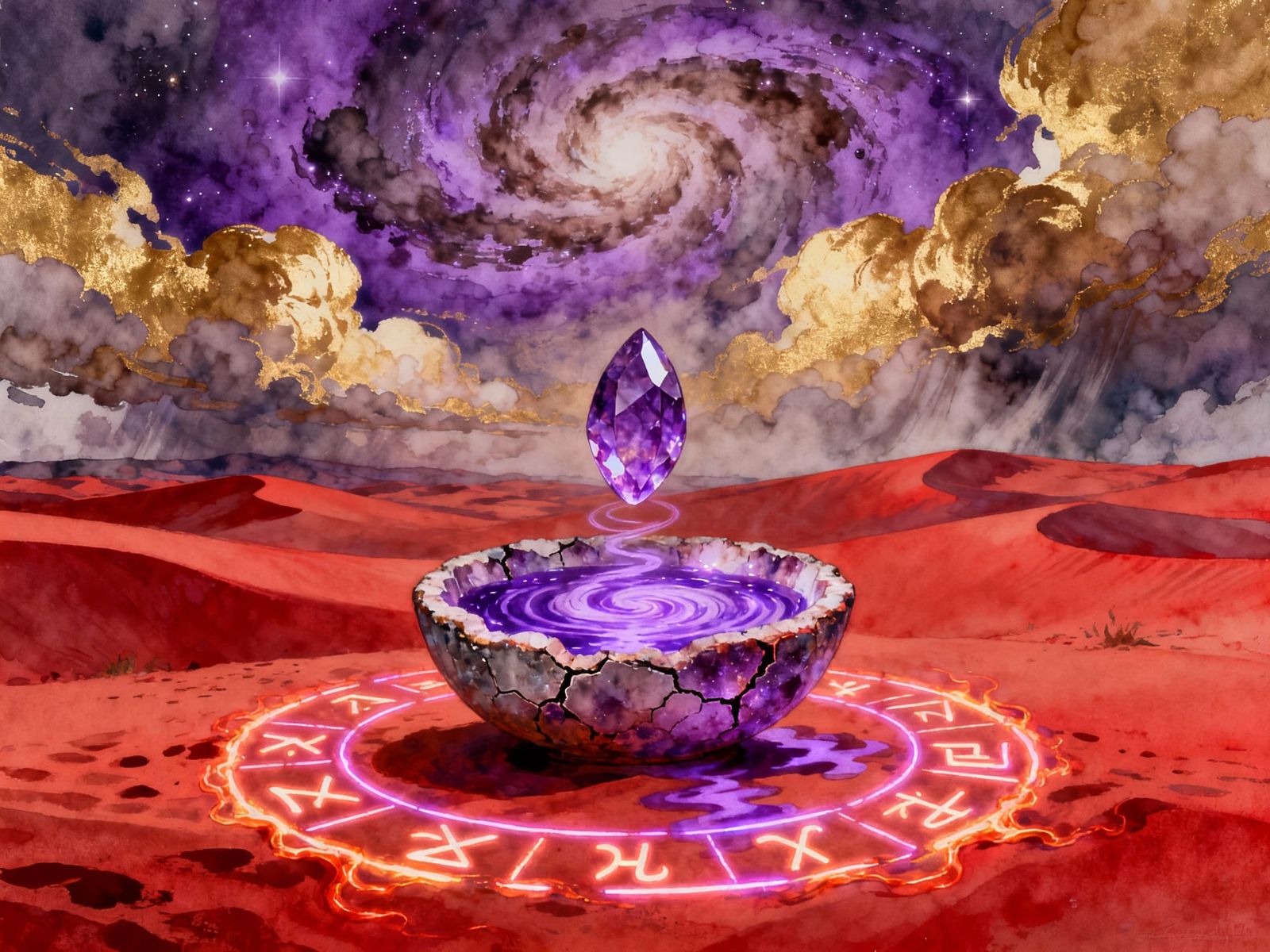Crimson Dune Valley with Amethyst Seed and Rune-Etched Geode...