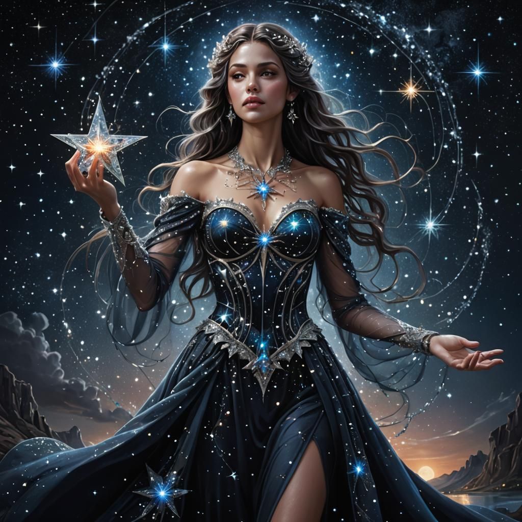 Sparkling Star Goddess in Silk Gown