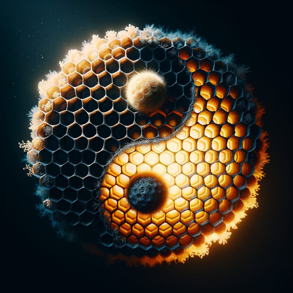 Yin Yang Honeycomb in Golden and Shadowed Light