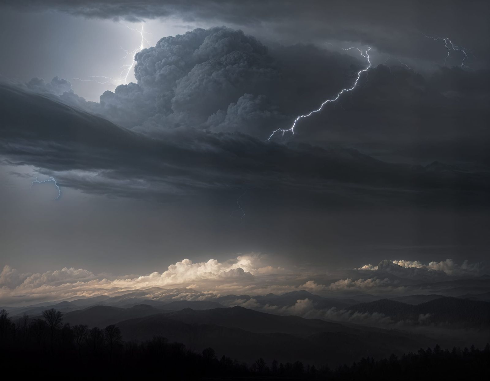 Chiaroscuro Lightning Landscape with Visible Brushstrokes