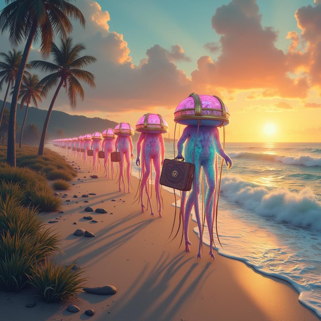 Humanoid Jellyfish Fleet Arrives on Fantasy Beach