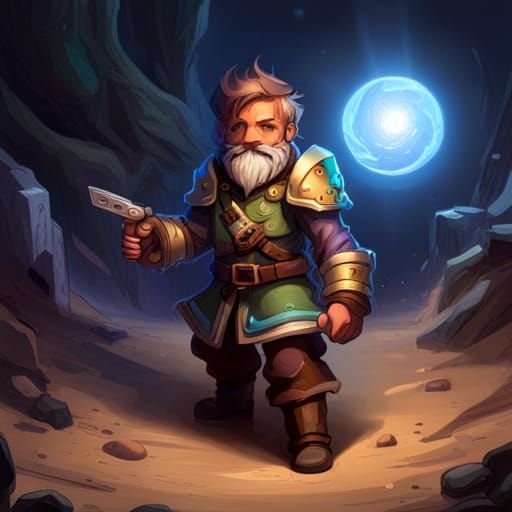 D&D Gnome Artificer rogue, mechanical and gears armor, holographic