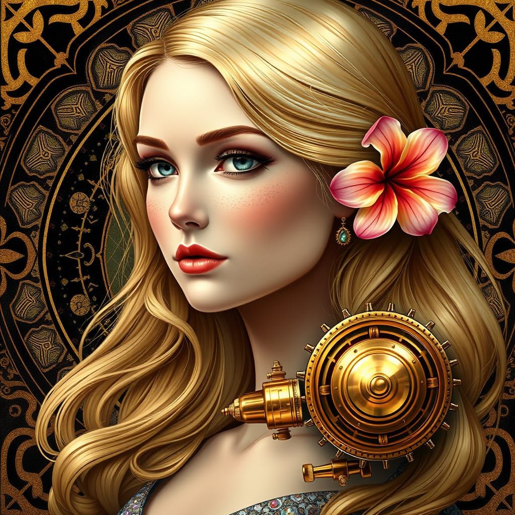 Steampunk Goddess in Golden Splendor