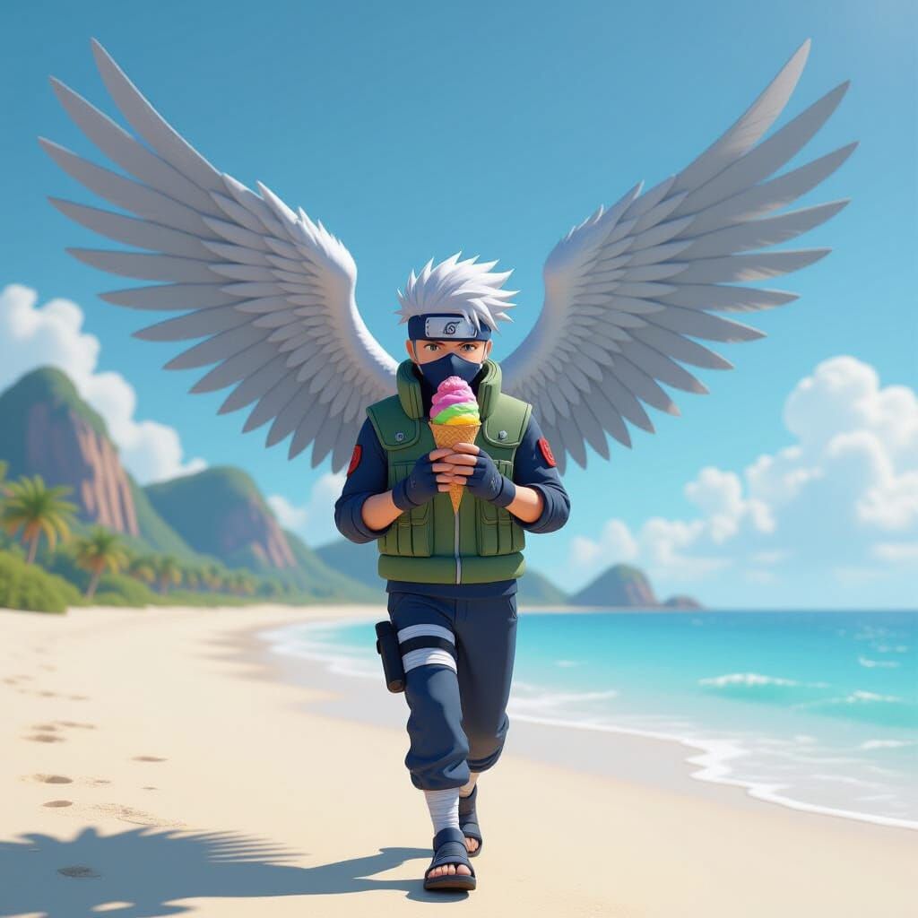 Kakashi Hatake on Beach with Lightning Wings