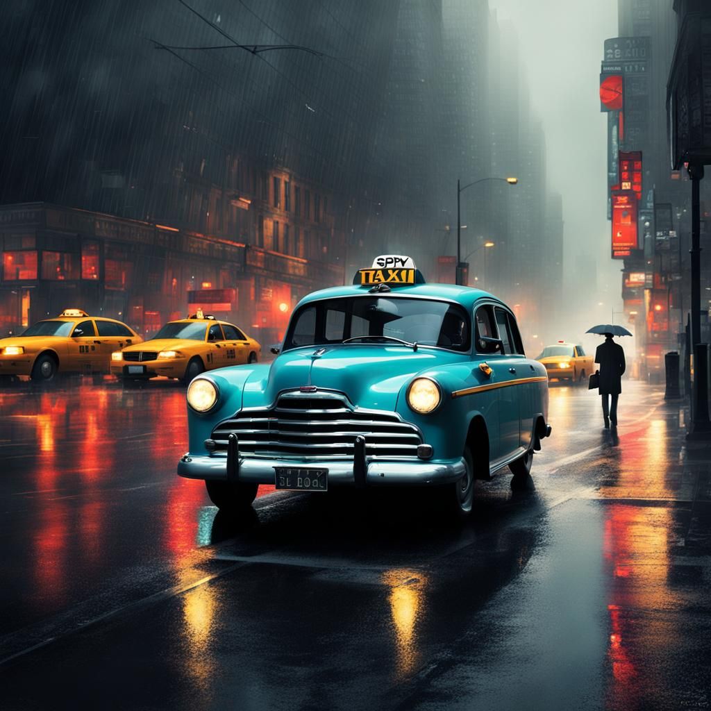 Moody Cityscape Taxi in Selective Color