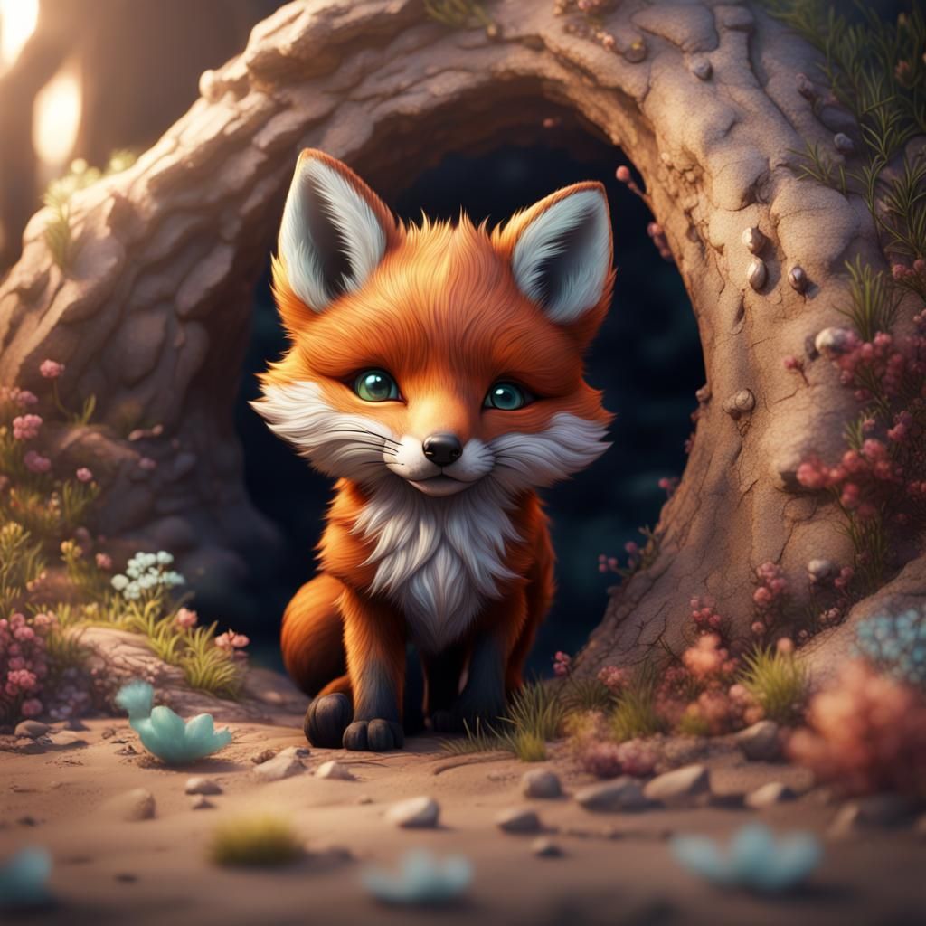 Fantastical Baby Fox Matte Painting in Deep Color