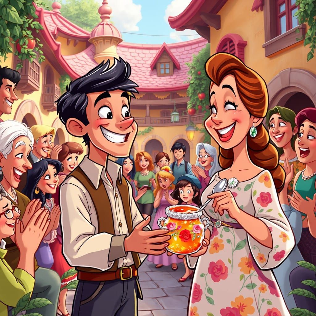 A Young Jester's Jam Time in Whimsical Courtyard