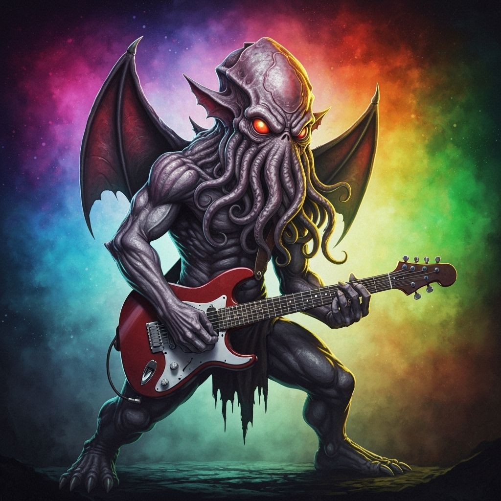 Cthulhu Shreds Guitar in Cosmic Splash Art Portrait