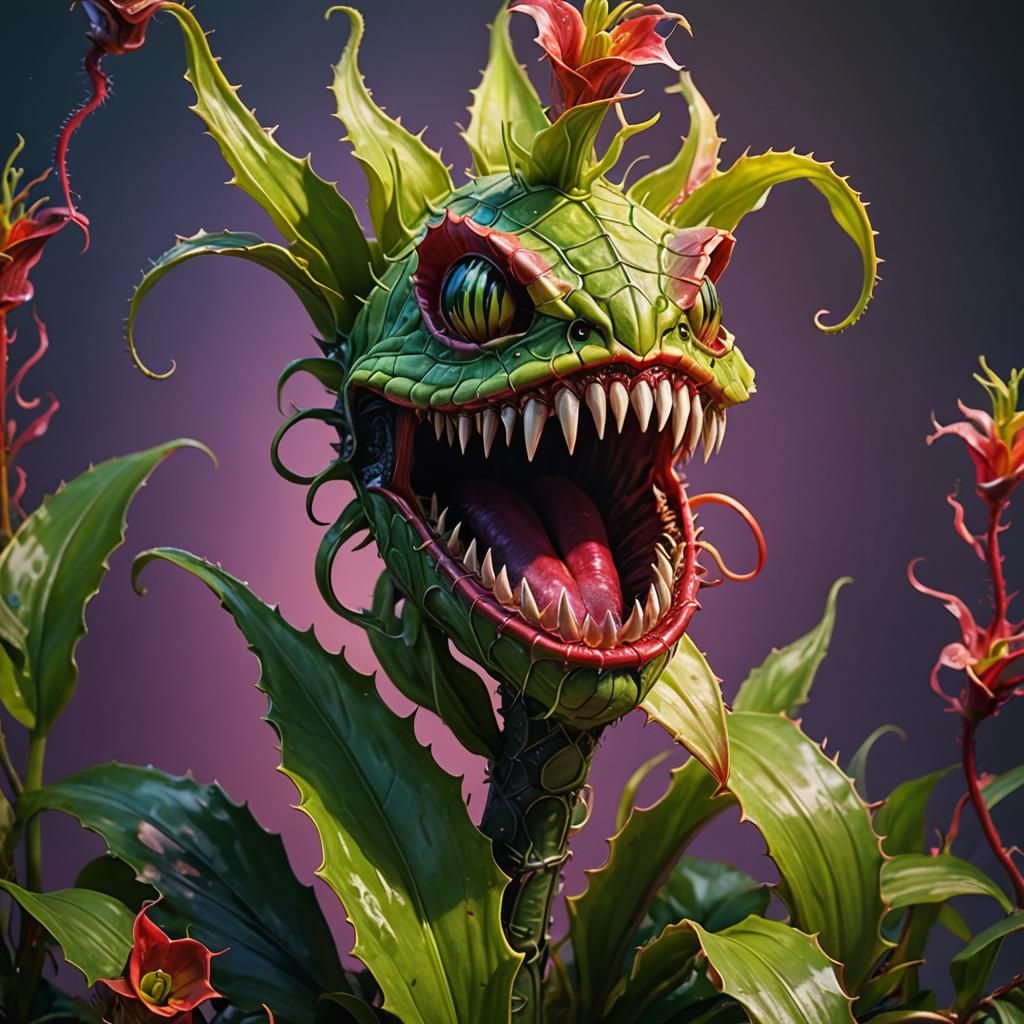 Colorful Carnivorous Plant with Sharp Teeth: Hyperrealistic ...