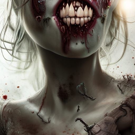 Infected Girl's Face with Worms, Detailed Matte Painting