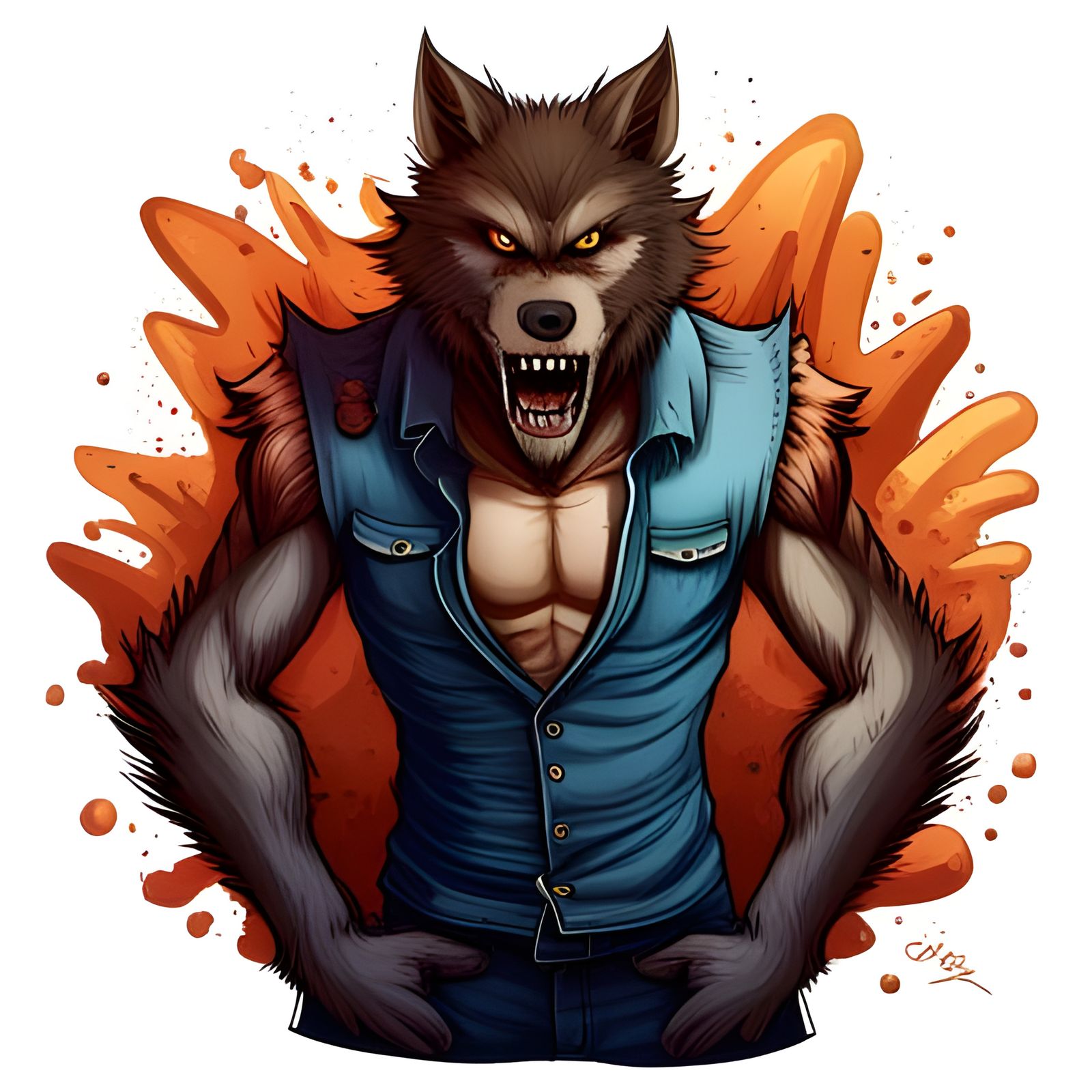 Fearsome Werewolf Portrait in Hyperfluid Acrylic Ink