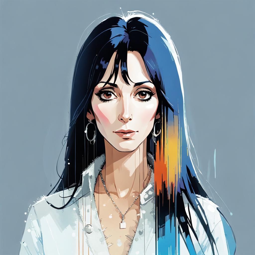 Cher Portrait in Detailed Anime Style