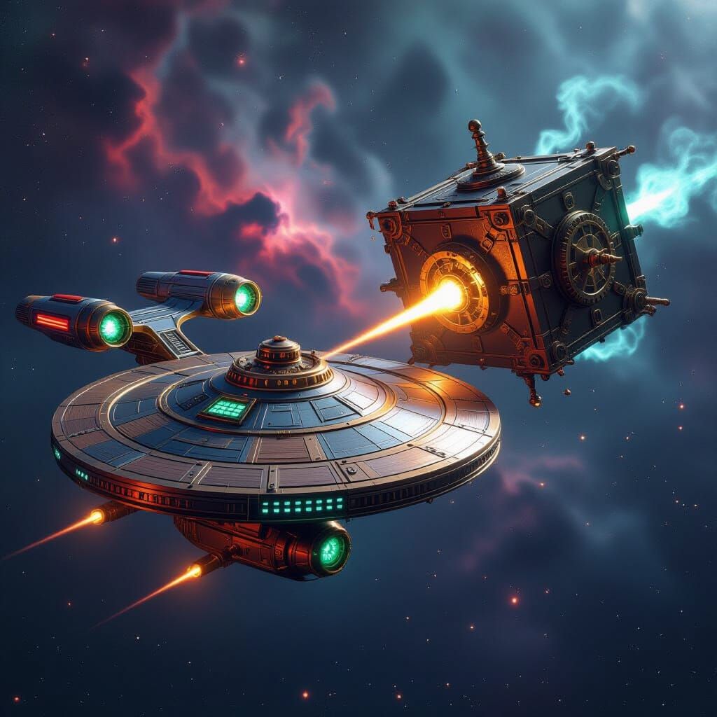 Steampunk Starship Enterprise in Space Battle