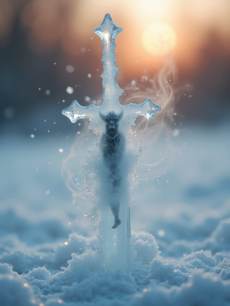 Majestic Ice Sword Shines with Ethereal Glow