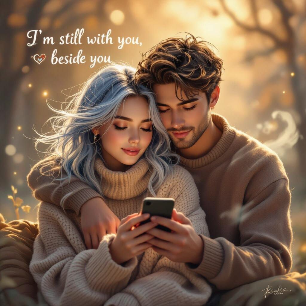 Romantic Embrace in Golden Light, Kinkade Style