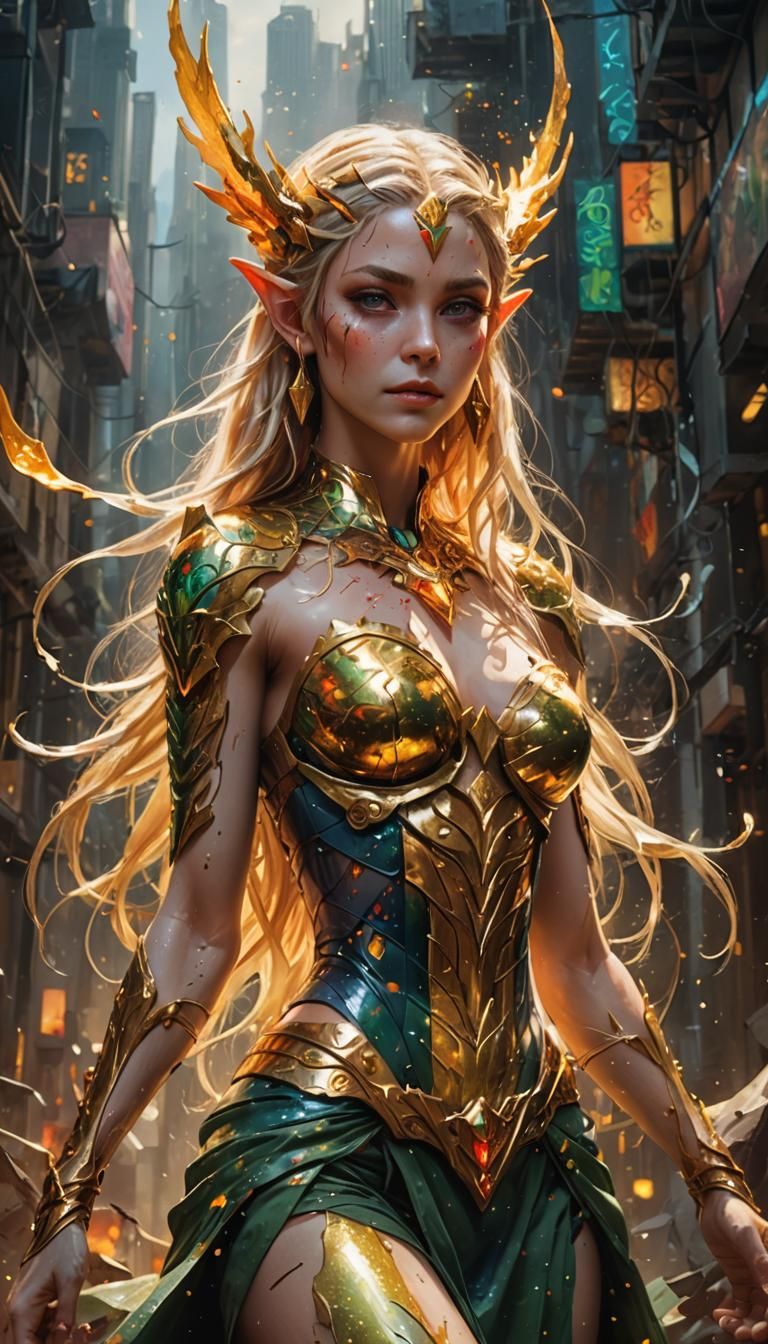 Dynamic Elf Goddess Portrait in Hyperrealistic Style