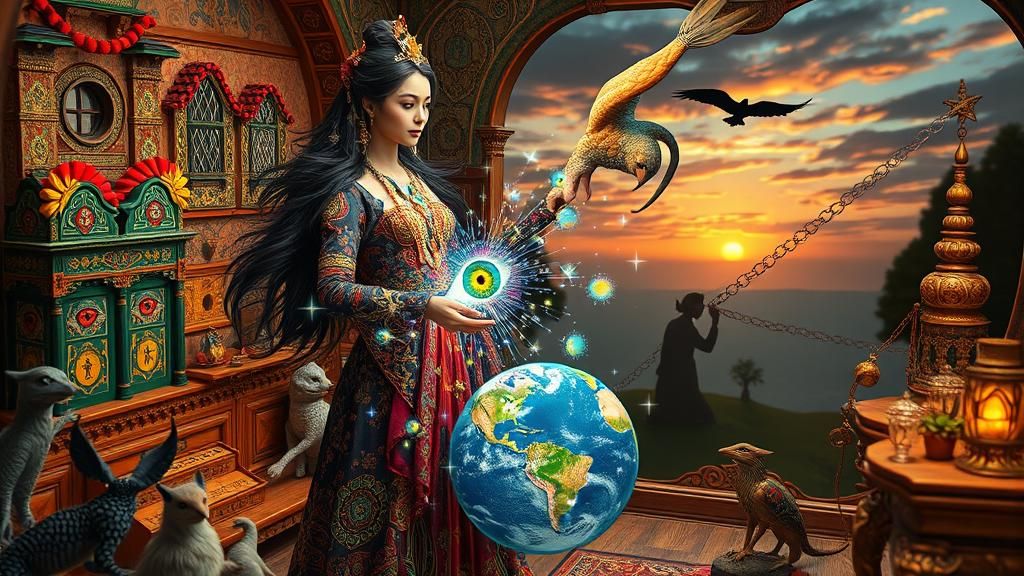 Surreal Dervish in Dollhouse Setting, Digital Bio Art