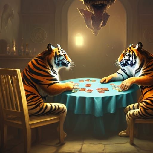 "tigers playing poker"