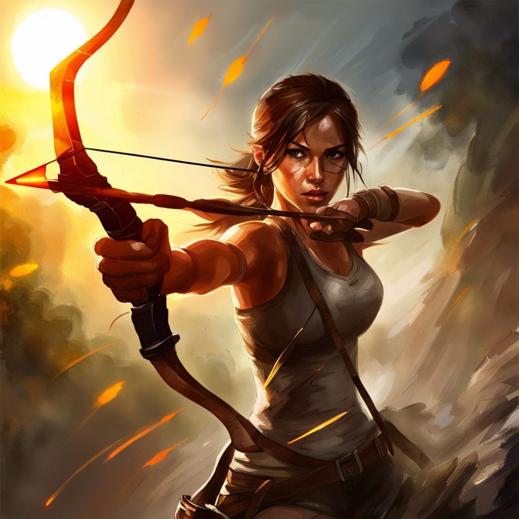 Lara Croft firring the arrow