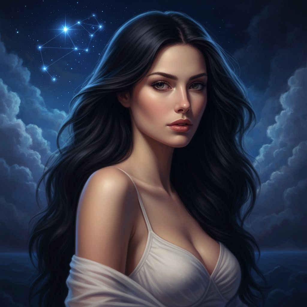 Elegant Woman with Raven Hair: An Oil Painting