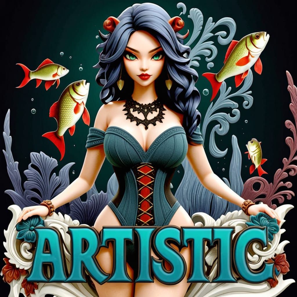 Vibrant Fantasy Font with Fuzzy Cashmere Fish Creature