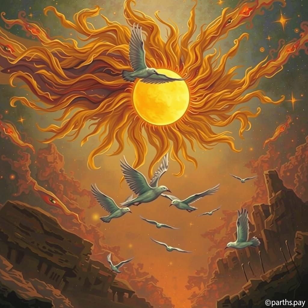 Personified Sun Presides Over Celestial Court