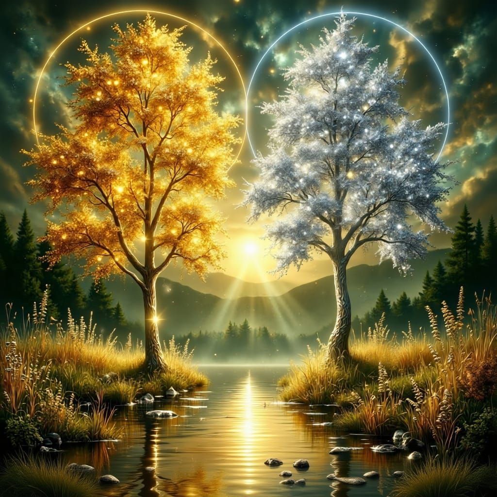 Ethereal Trees Illuminate a Tolkienesque Fantasy Landscape