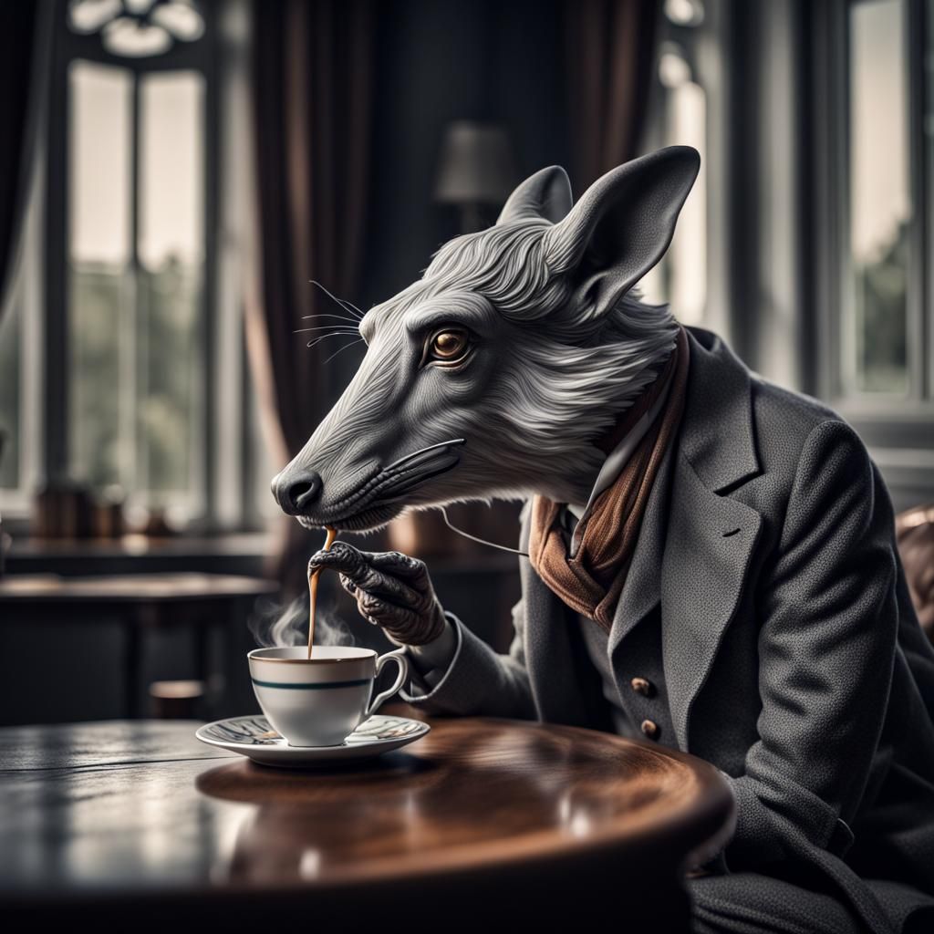 Hyperrealistic Wizard Drinking Tea with Intricate Details