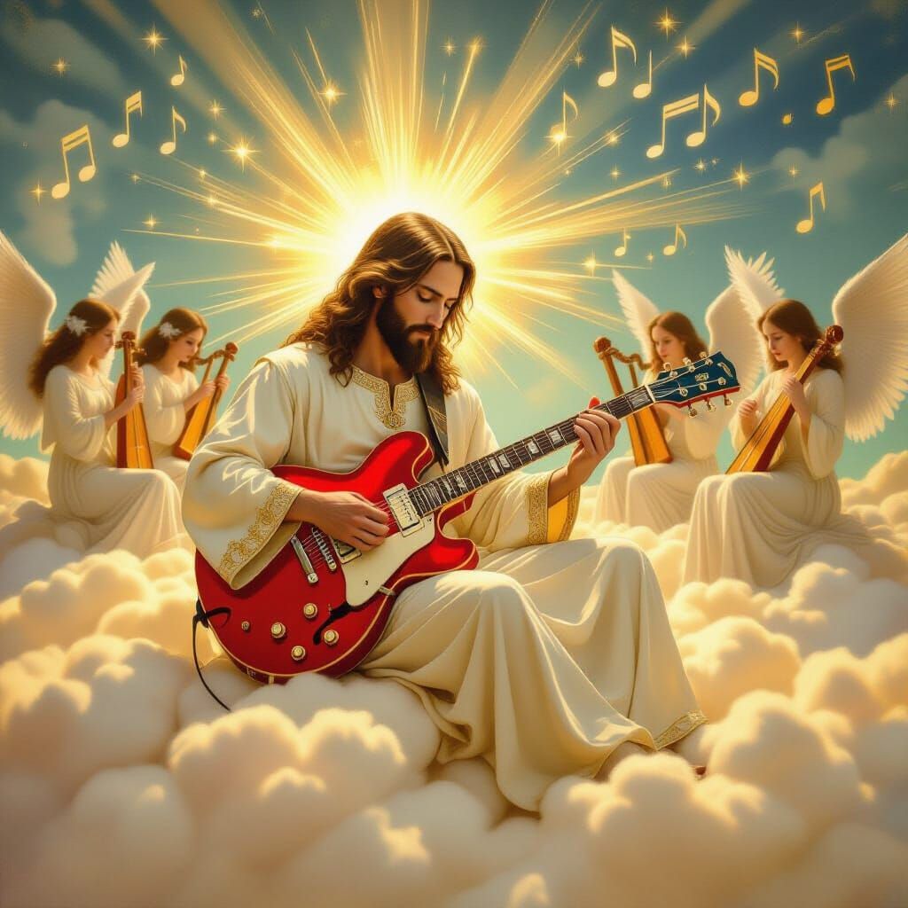 Jesus Rocks Out on Electric Guitar with Angelic Choir