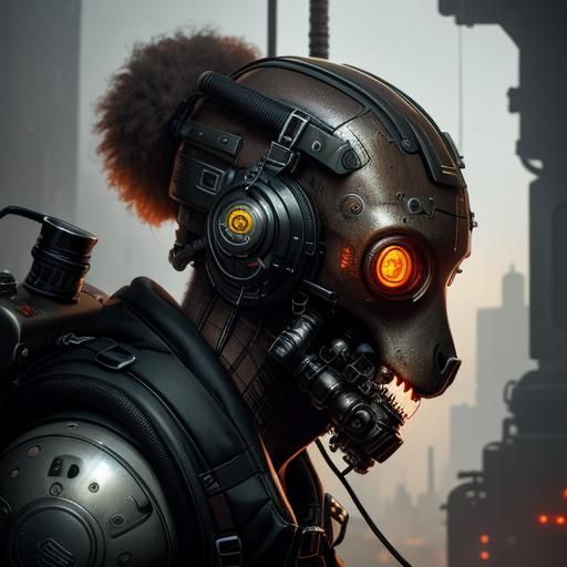 Dieselpunk Cyborg with Animal Face in 8K