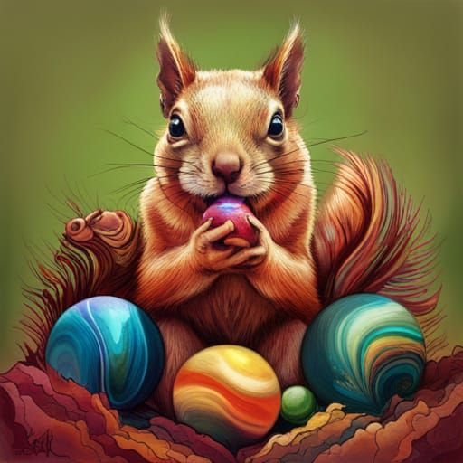 Squirrel and Marbles: Hyperdetailed Gothic Photoillustration