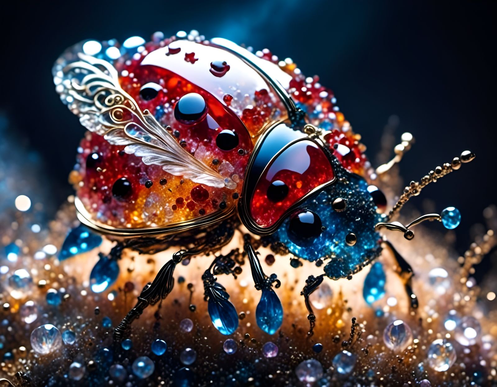 Steampunk Crystal Ladybug in Flight