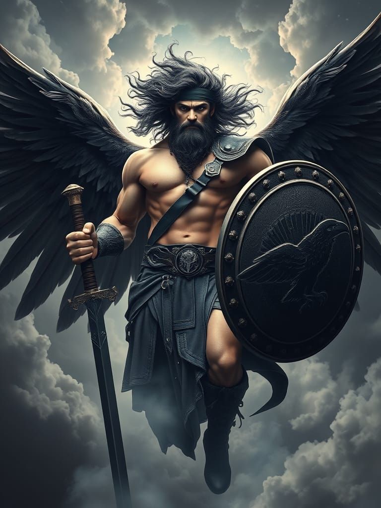 Majestic God of War Dominates Dark Cloudy Heaven