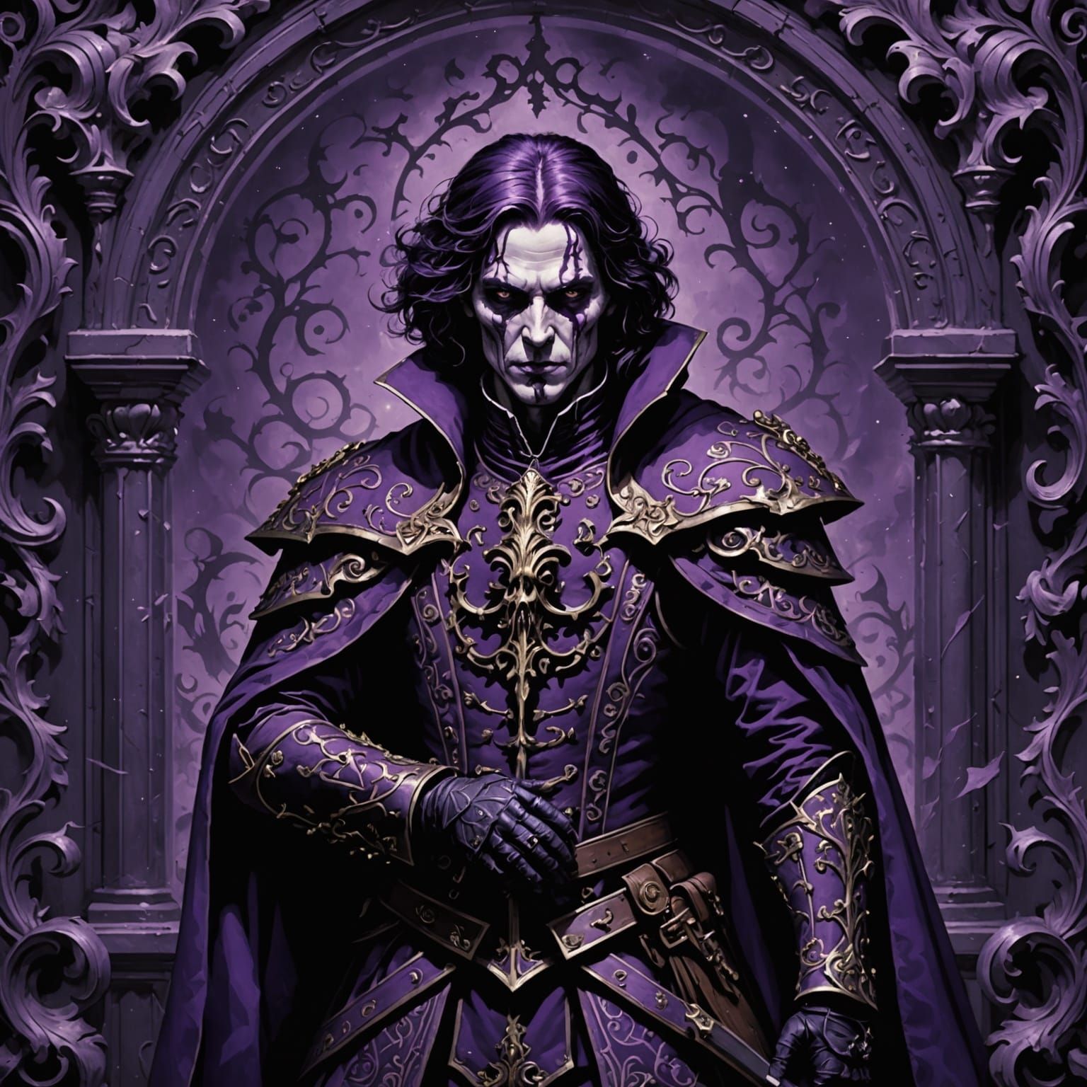 Grimdark Baroque Art in Rich Purple Tones