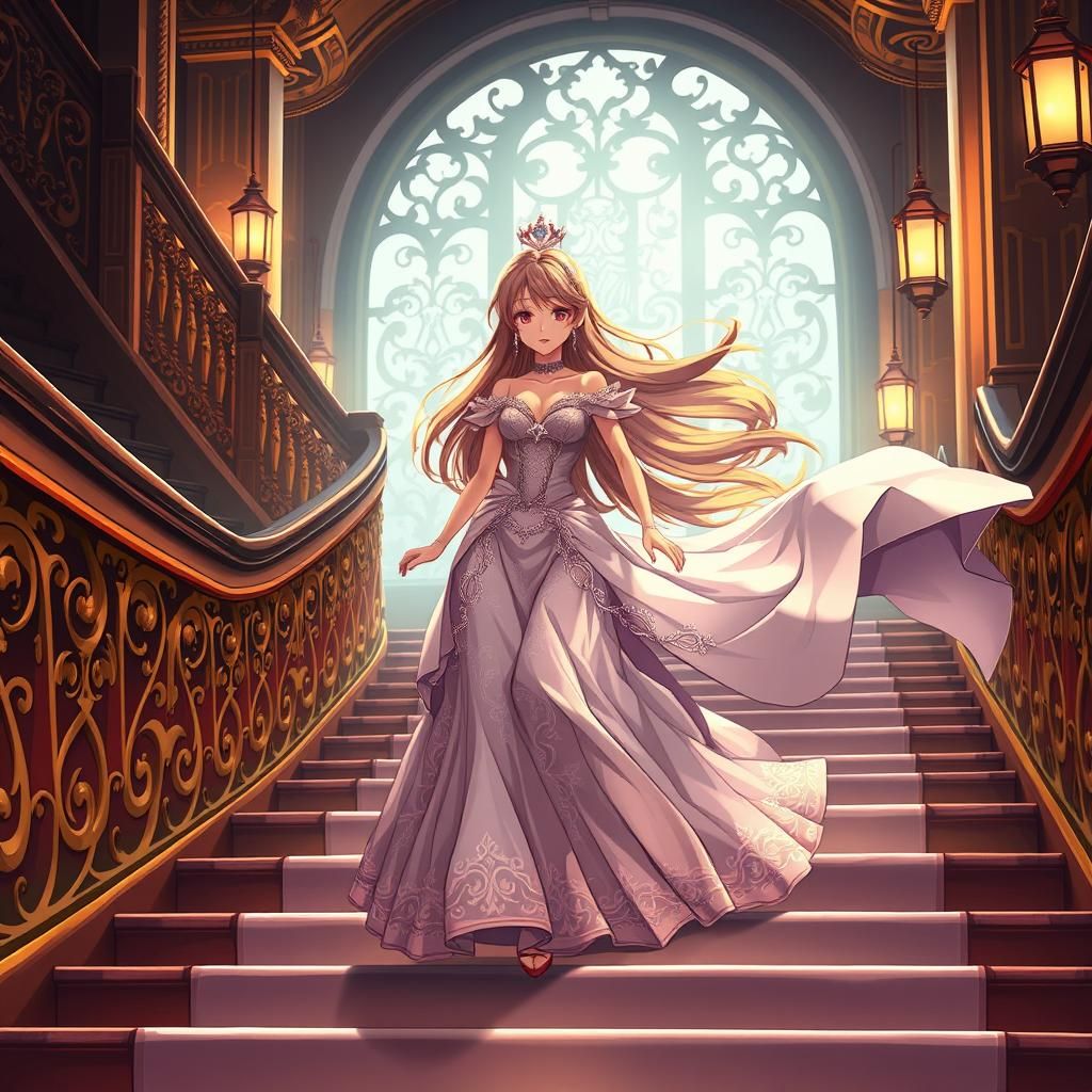 Anime Princess's Heartbreak on Sweeping Staircase