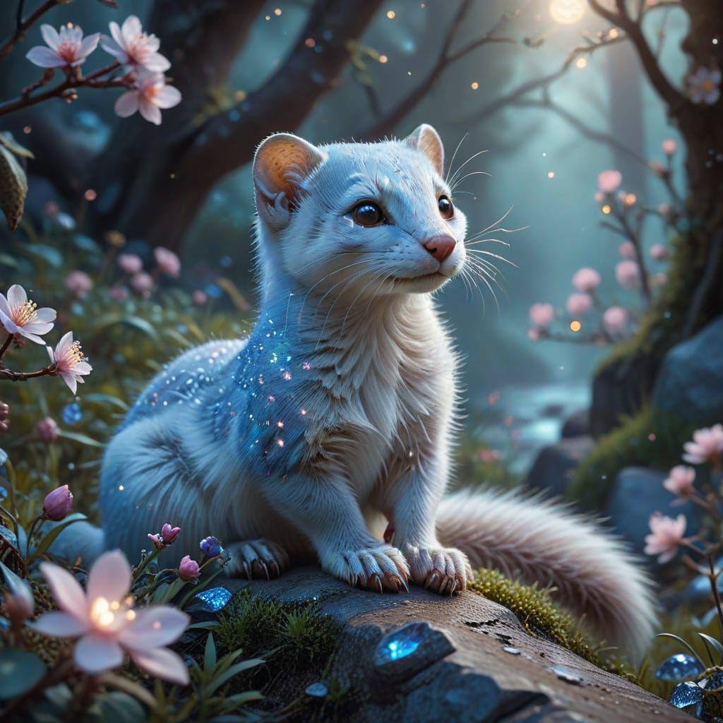 Ethereal Weasel on Blossom Trail, Kinkade Style