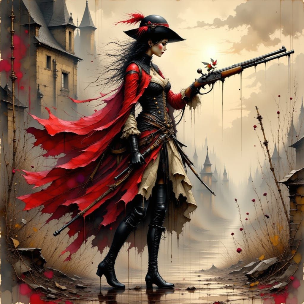 Female Musketeer Reloading Musket in Baroque Style