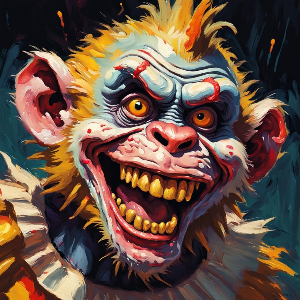 Zombie Monkey Clown in Gouache Style