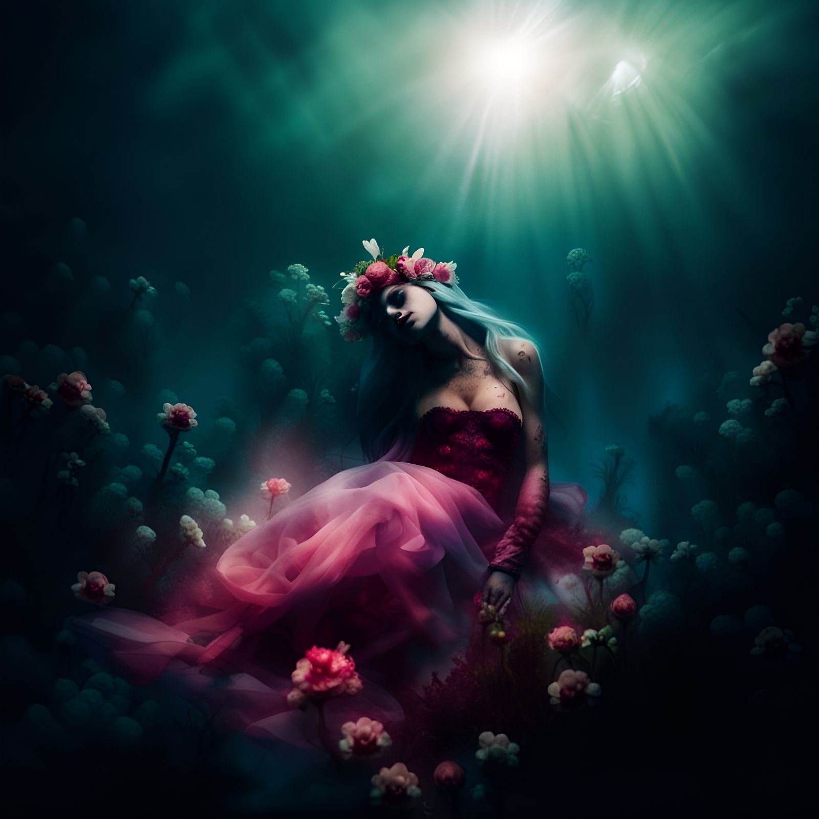 Ethereal Dead Mermaid in Deep Ocean